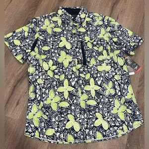 NWT Speedo L UPF 50+ Vented Waterproof Yellow Floral Pattern Beach Boating Shirt
